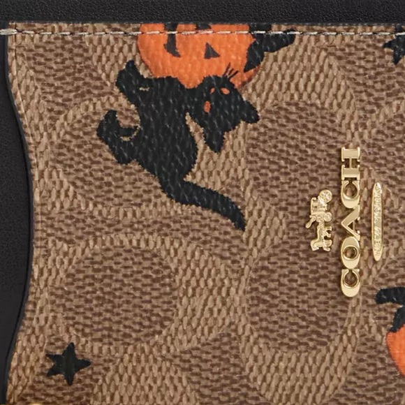 Zip Card Case In Signature Canvas With Halloween Print Wallet Bag Purse - Picture 10 of 10